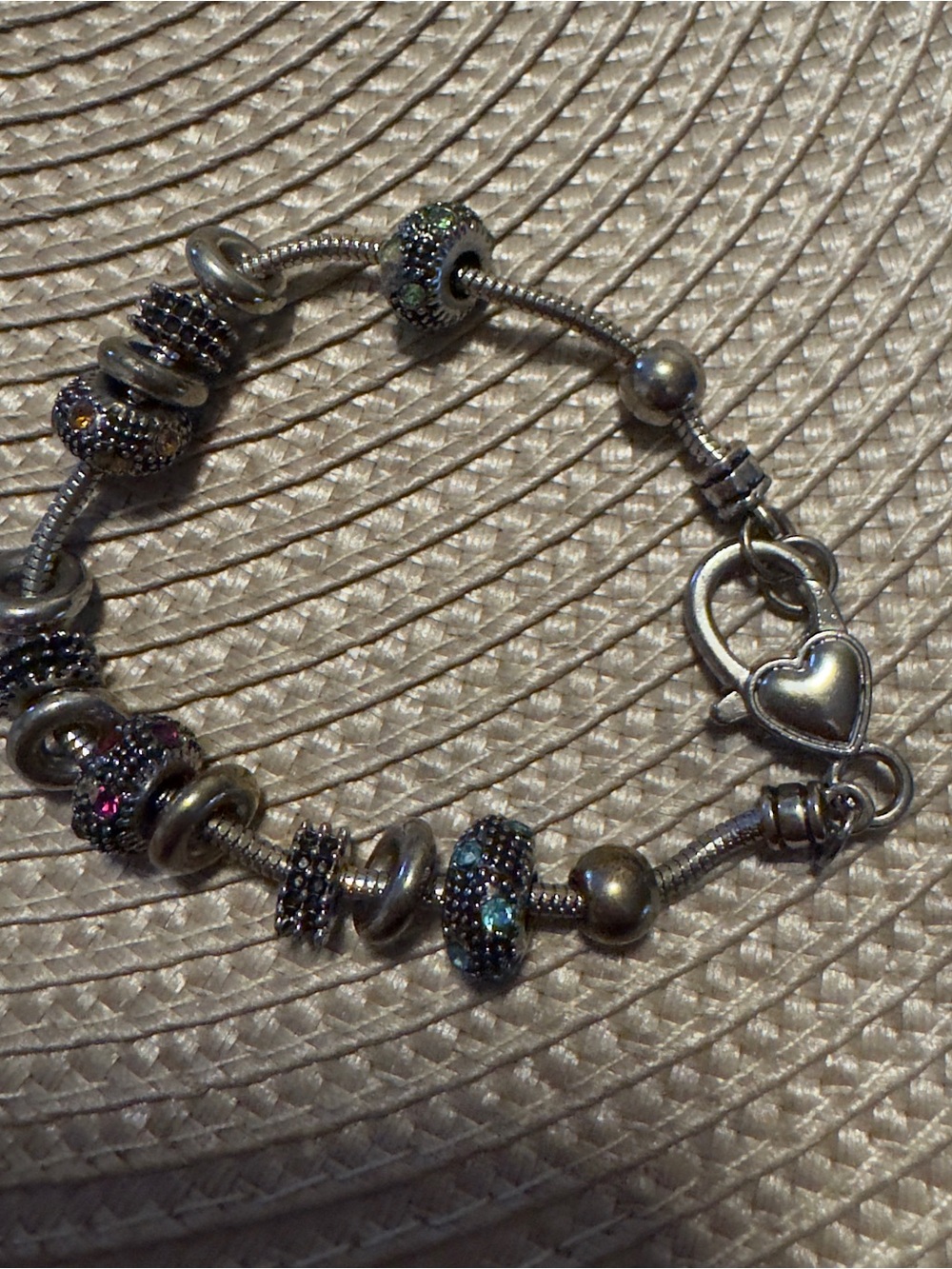 Silver-Tone Charm Bracelet with Multicolor Crystal Beads